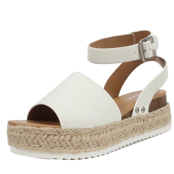 Shoes - Off White Open Toe Halter  Espadrille Sandals